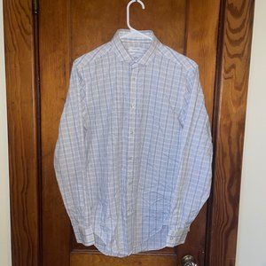 Calvin Klein White/Blue Button Up Shirt Slim Fit Performance Mens Medium